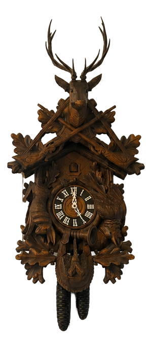 Antique Black Forest Carved Walnut Cuckoo Clock, 1900