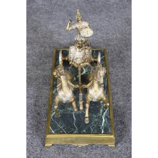 Late 19th Century Stunning Bronze and Marble Roman Soldier on Chariot With Horses For Sale - Image 5 of 12