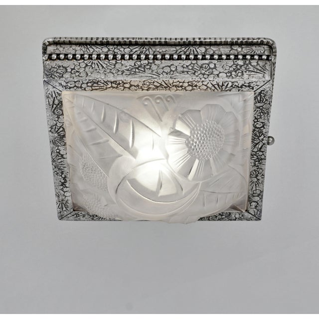 Degué A wonderful pair of French 1930 art deco flush mounts in nickel plated and patinated wrought iron. The nice mounts...