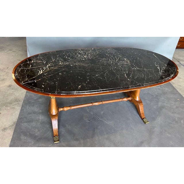 Early 20th Century Art Deco Period Walnut and Marble Table With Bronze Appliqués For Sale - Image 4 of 9