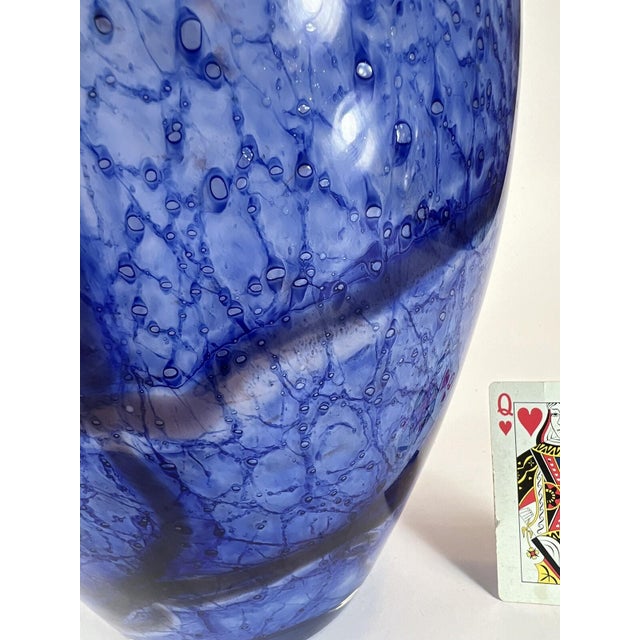 Late 20th Century Large Vase Blue Mouth Blown Art Glass Sea Scape Gold Dust vintage 12.5" For Sale - Image 16 of 16