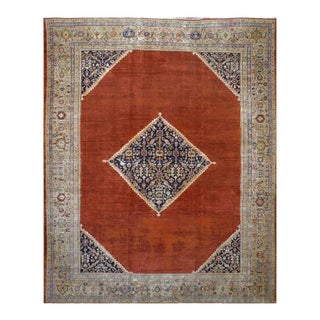 Antique Persian Sultanabad Wool 10X13 Red, Navy & Ivory Handmade Area Rug #9902795 For Sale