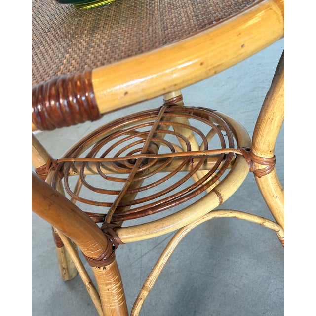 Wood Round Wicker and Bamboo Coffee Table, 1970s For Sale - Image 7 of 8