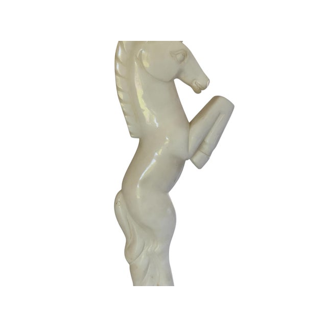 Vintage Mid-Century Italian Alabaster Horse Table Lamp Base Hand Carved Rearing Knight, Model 477 Original Sticker Made in...