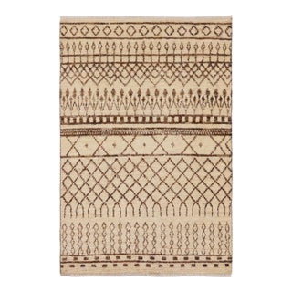 Moroccan Trellis Beige/Brown Wool Rug - 5'1'' X 8'1'' For Sale