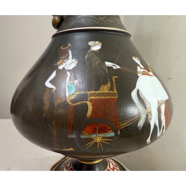 Large Antique Hand Painted Bristol Glass Grecian Greece Ewer Electric Table Lamp For Sale - Image 11 of 14