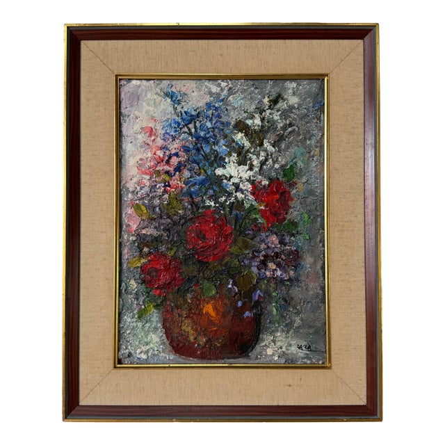 Zaza Meuli (Italian–American, B. 1892) Heavy Oil Impasto Still Life Painting For Sale