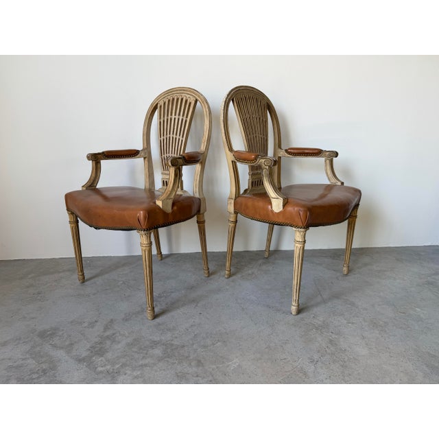 Wood Hollywood Regency Maison Jansen Louis XVI Style Balloon Back Arm Chairs - A Pair For Sale - Image 7 of 12