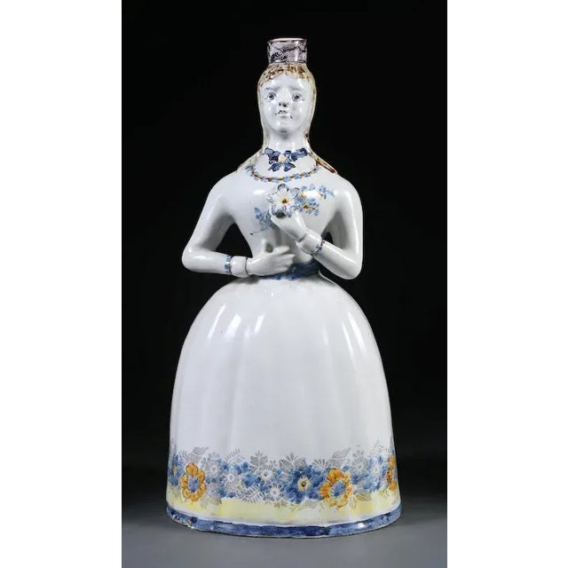 Traditional 19th Century Continental Tin Glaze Figural Woman Decanter For Sale - Image 3 of 11