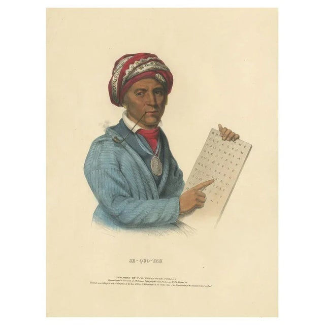 This lithograph represents Sequoyah, also known as George Gist or George Guess, a notable figure in Native American...