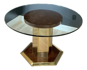 Henredon Burled Wood and Brass Dining Table