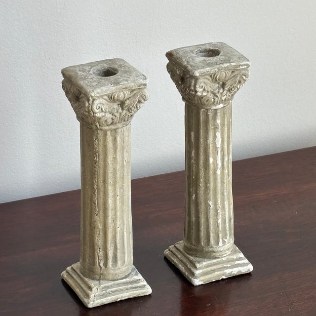 Neoclassical-Style Cast Plaster Candlestick Holders -- a Pair For Sale - Image 10 of 12