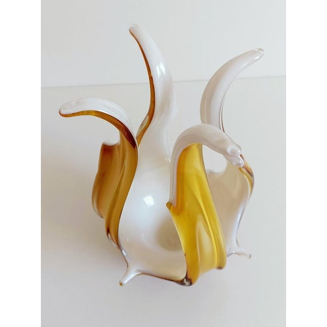 Murano Glass Vase Centerpiece in Amber and Opal White Glass, Italy, 1960s For Sale - Image 14 of 18