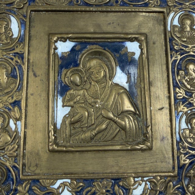 19th Century Madonna and Child in Brass and Polychrome Enamels For Sale - Image 6 of 12