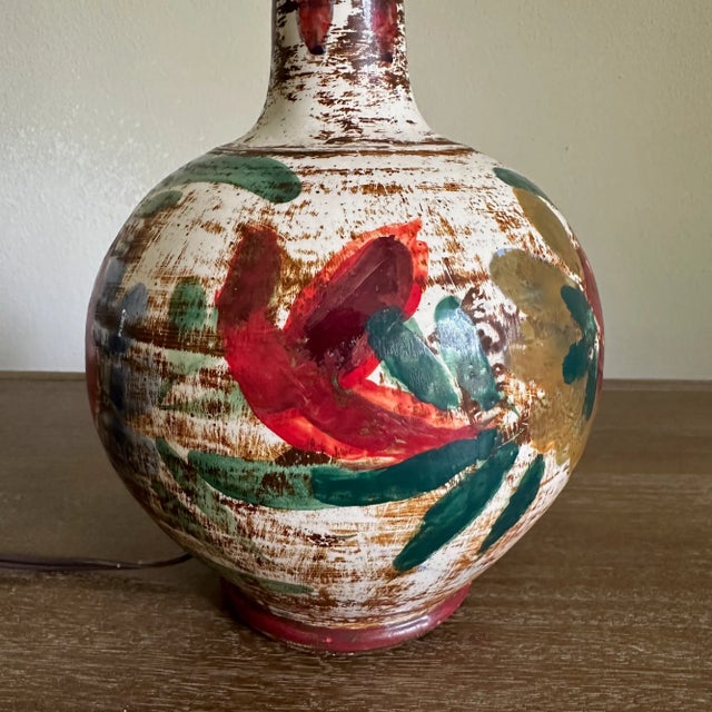 Mid 20th Century Vintage Small Ceramic Hand Painted Rose Floral Lamp For Sale - Image 5 of 9