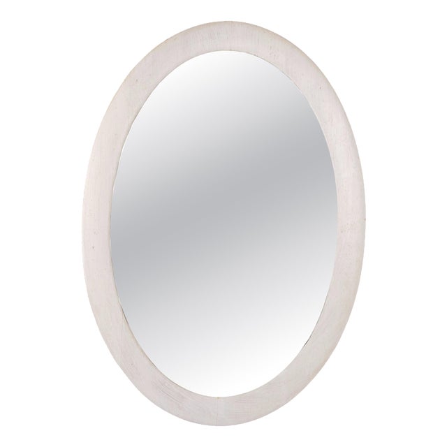 Oval White Painted Mirror with Wooden Frame, 1940s For Sale