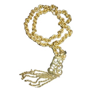 1960s Kramer Large 29” Oval Link Chain and Abstract Tasseled Pendant 4.5” For Sale