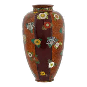 Large Late 19th Century Japanese Cloisonne Stripe Vase With Chrysanthemums Namikawa Yasuyuki Meiji Vase