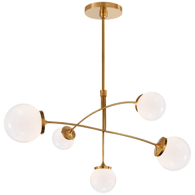 Kate Spade New York for Visual Comfort Signature Prescott Medium Mobile Chandelier in Soft Brass with White Glass For Sale