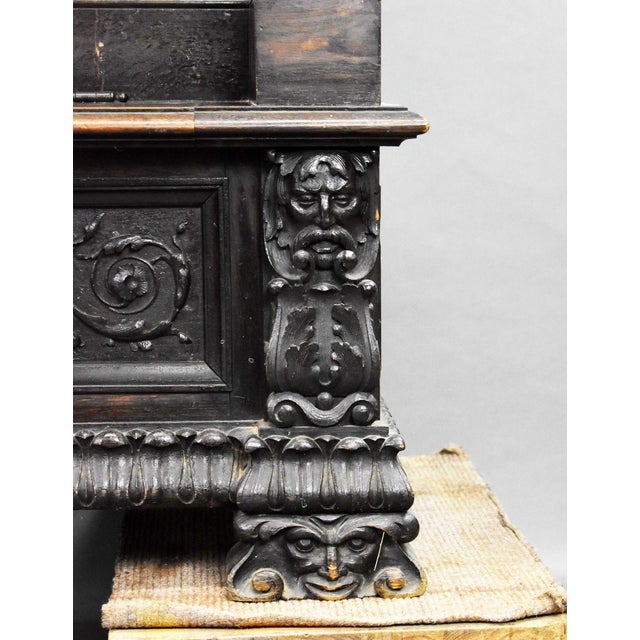 Antique Heavil Carved Oak Bench, 1860 For Sale - Image 9 of 18