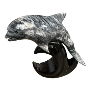 1970s Black Onyx Marble Dolphin Figurine 8in
