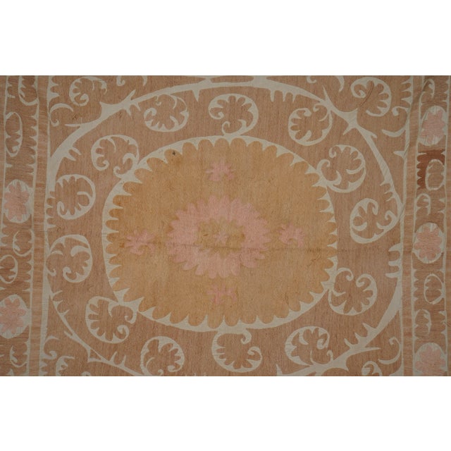Textile Suzani Tapestry - Faded Uzbek Table Cloth - Tribal Embroidery Wall Decor 4'5'' X 4'6'' For Sale - Image 7 of 13
