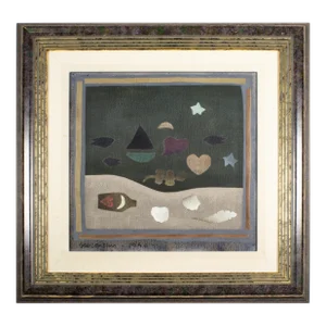Carol Jablonsky, Folk Art Collage Painting "Letter in a Bottle" Carol Jablonsky Woman Artist