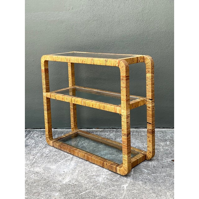Vintage Wrapped Rattan Low Etagere For Sale In West Palm - Image 6 of 12