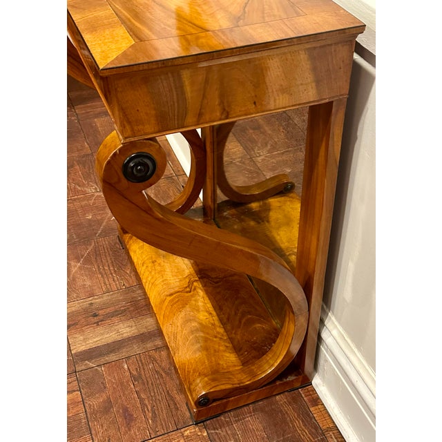 Early 19th Century Antique Biedermeier Burl Walnut Console Table With Drawer, Early 19th Century For Sale - Image 5 of 12