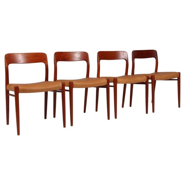 Dining Chairs in Teak and Full Grain Leather by N. O. Møller for J. L. Møllers, 1960s, Set of 4 For Sale - Image 10 of 10