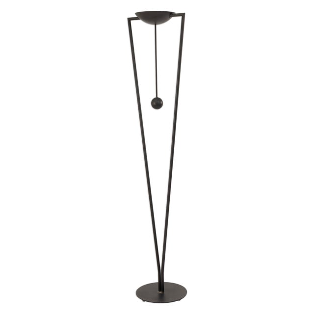 This Post Modern Pendulum Torchiere Floor Lamp by Ron Rezek is a striking example of late 20th-century design that...