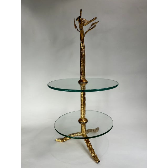Transitional Mid 20th Century Gilt and Glass Stand / Table in the Style of Diego Giacometti For Sale - Image 3 of 10