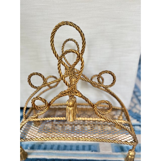 Vintage Hollywood Regency Brass Rope Magazine Rack in the Style of Maison Jansen For Sale - Image 10 of 11