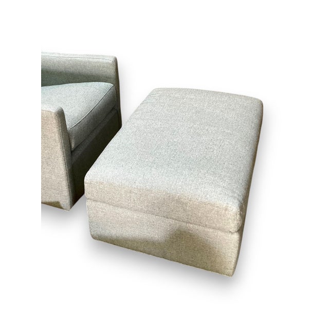 C. R. Laine Studio Ottoman 1444-17 Upholstered in a Soft, Neutral Toned Thibaut Everly Spa Blue Fabric For Sale - Image 15 of 16