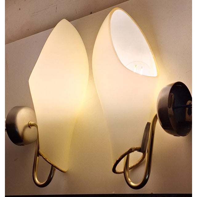 1950s Mid-Century Wall Lamps with Cream-Colored Glass Shades on Metal Mounts1950s, Set of 2 For Sale - Image 5 of 17