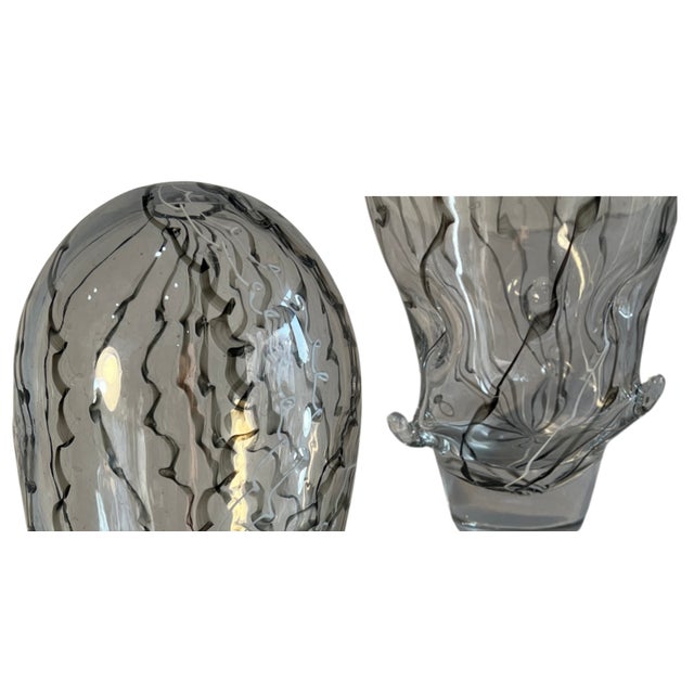 Black Graphic Pilchuk Torpedo Shaped & Rectangular Murano Style Art Glass Vases- A Pair For Sale - Image 11 of 18