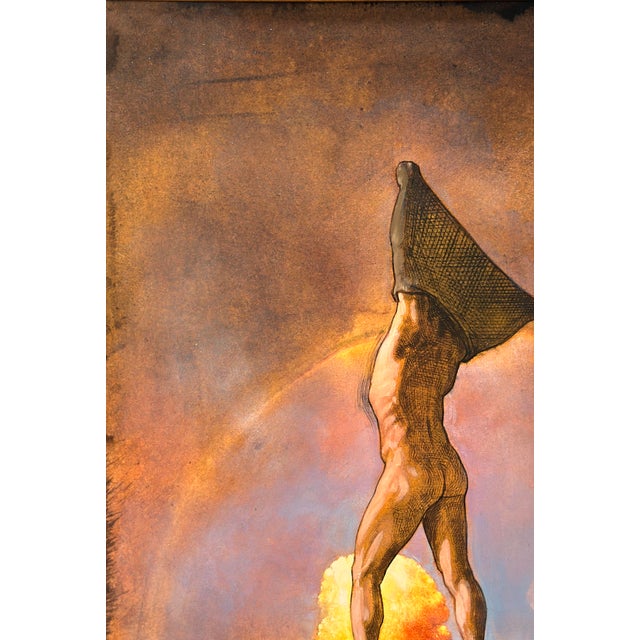 Daniel Maffia, Standing Male Nude at Sunrise, Oil Painting on Cardboard, Framed For Sale - Image 8 of 11