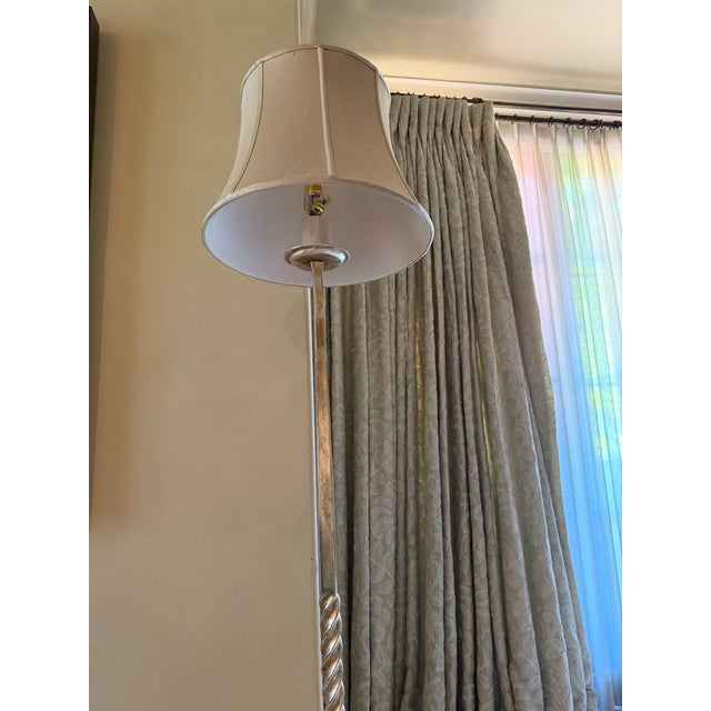 Dagmar Design Wrought Iron Floor Lamp With White-Gold Leaf, Custom Silk Shade For Sale - Image 4 of 8
