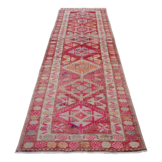 Textile 1970s Runner Kurdish Hand-Knotted Rug Pink Hallway Decor Kitchen Floor Accent 3x11 Ft Approx For Sale - Image 7 of 18
