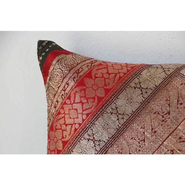Metal Decorative Vintage Throw Pillow Made From Silk Sari Borders, India For Sale - Image 7 of 13