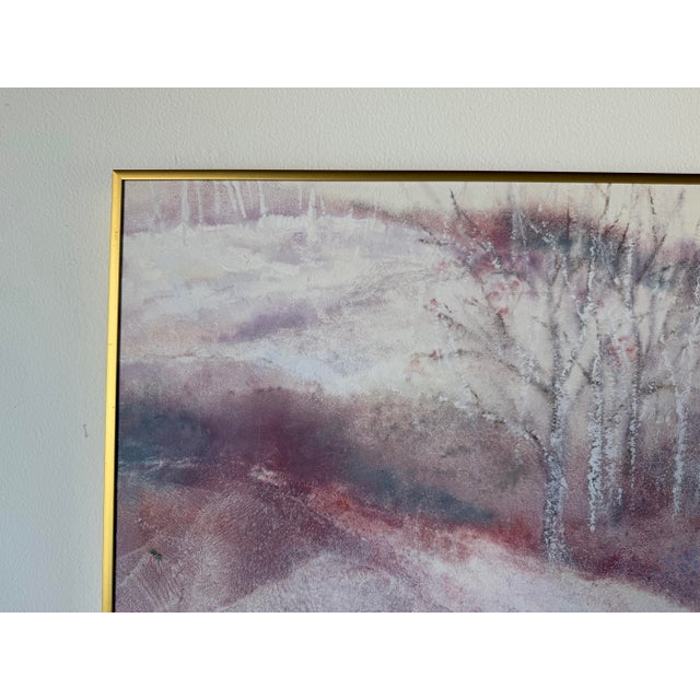 1980s Vintage Impressionist Abstract Winter Landscape Painting in Gold Aluminum Frame For Sale In Miami - Image 6 of 11