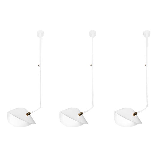 Mid-Century Modern White Curved Bibliothèque Ceiling Lamps from Serge Mouille, Set of 3 For Sale