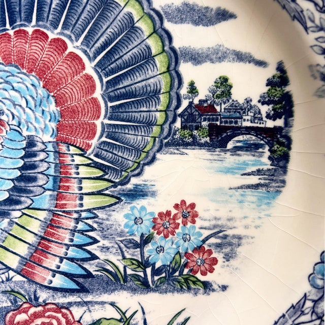 Large Vintage Turkey Transferware Thanksgiving Serving Platter With Fruit Border For Sale - Image 4 of 8