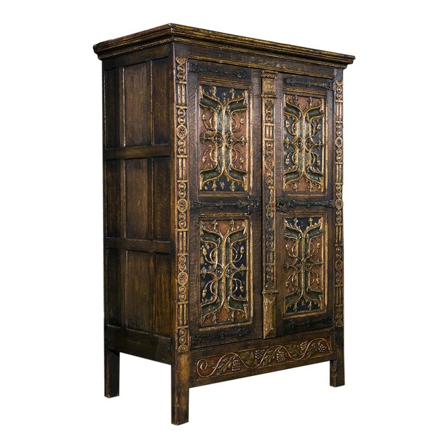 19th Century Italian Painted Armoire With Gothic Carvings Chairish
