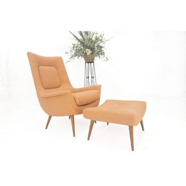 Lawrence Peabody Tapered Dowel Leg Lounge Chair Matching Ottoman New Upholstery For Sale - Image 15 of 18