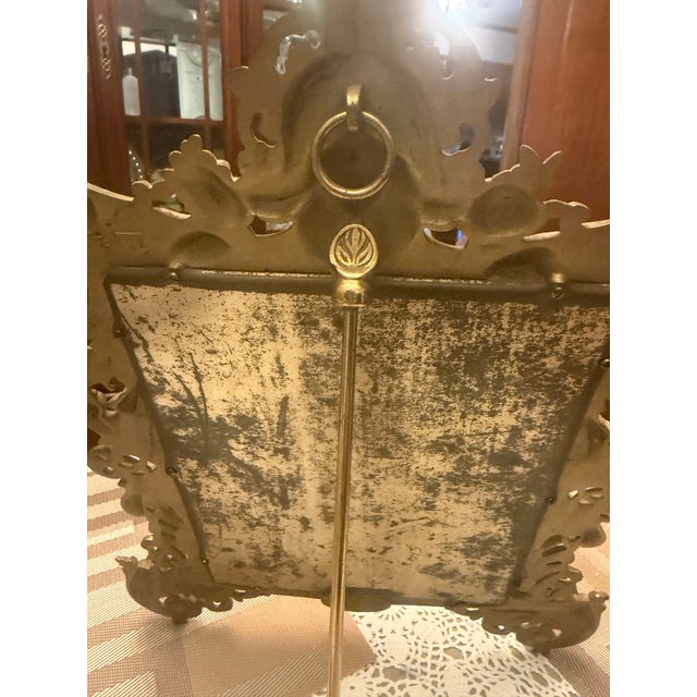 Antique Ornate Gilt Rococo-Style Tabletop Mirror – Elaborate Figural & Floral Frame For Sale - Image 4 of 4