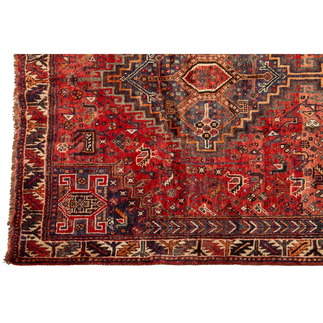 1950s Tribal Designed Vintage Persian Handmade Wool Rug in Red For Sale - Image 5 of 9