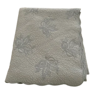 1990s Reversible Queen-Size Quilted Embroidered Light Blue Coverlet