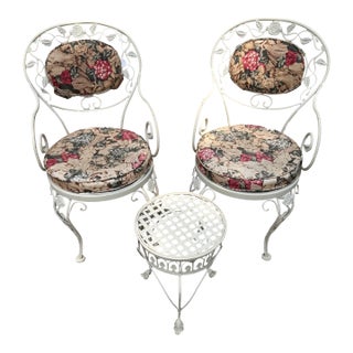 Woodard Chantilly Rose 1960s Wrought Iron Patio Set, 3 Pieces For Sale