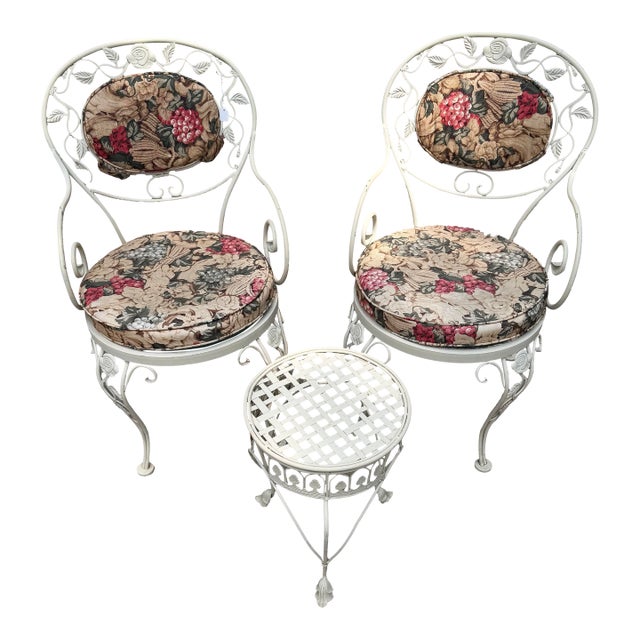 Woodard Chantilly Rose 1960s Wrought Iron Patio Set, 3 Pieces For Sale
